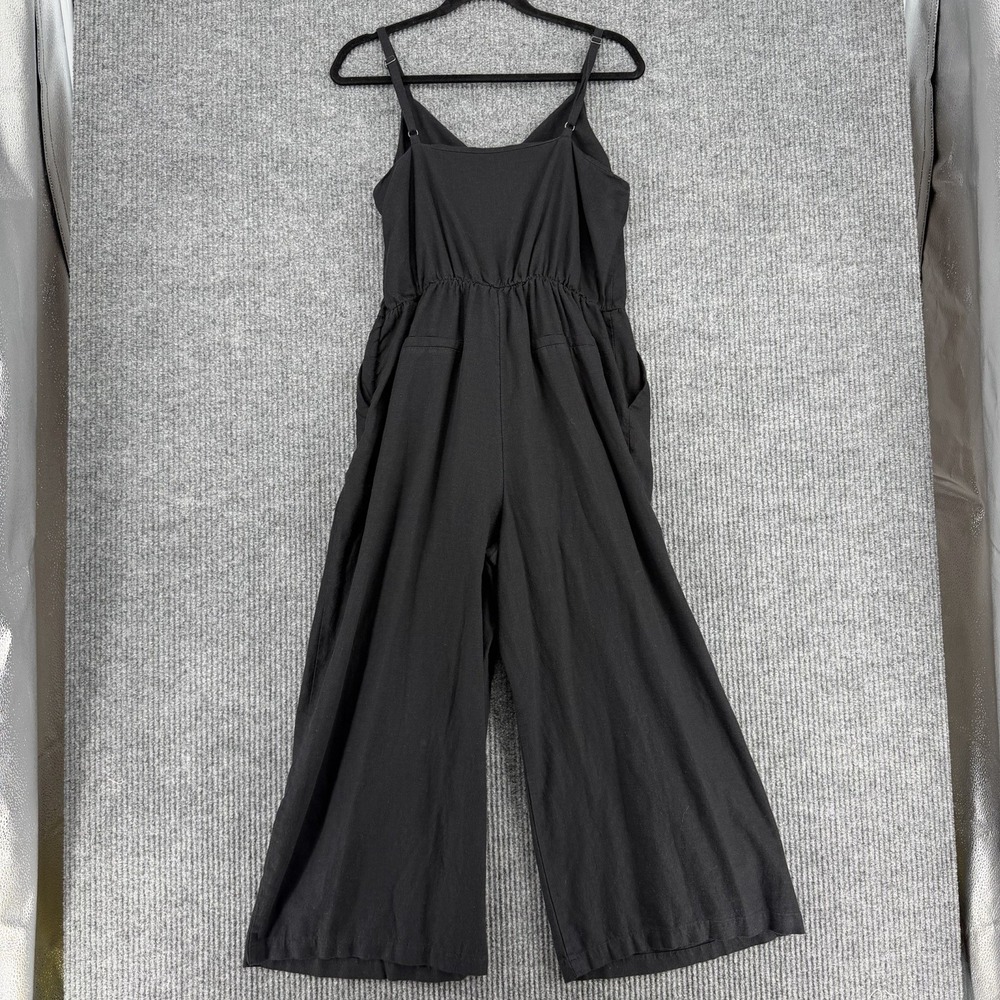 Simply Vera linen blend black wide leg jumpsuit minimalist chic elegant timeless - Picture 3 of 13